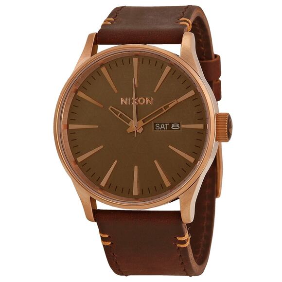 NWT Nixon Men's The Sentry Leather Strap Watch,Rose Gold /Brown-Size OS/42mm - Picture 1 of 1
